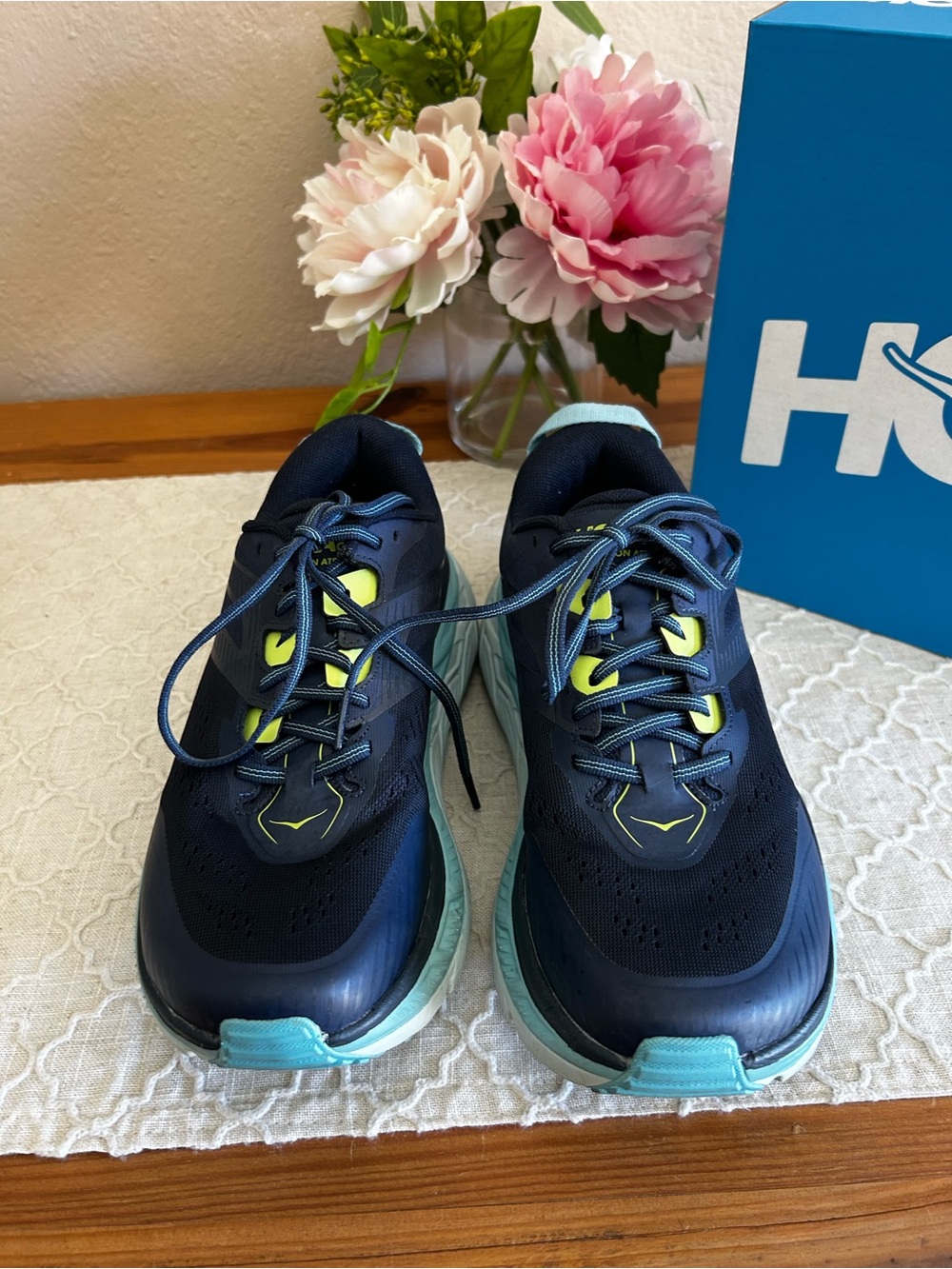 Hoka One One Stinson ATR 6 Women's Navy, Light Blue,Neon Yellow Running Shoes - Picture 9 of 16